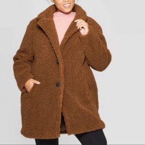 Ava & Viv Plus Size 1x Brown Teddy Coat w/ Pockets